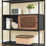 VASAGLE Biblioteca cu 5 rafturi si dulap, rama metalica si finisaj MDF nuc, 100x35x180 cm, negru Mob360 - imagine 7