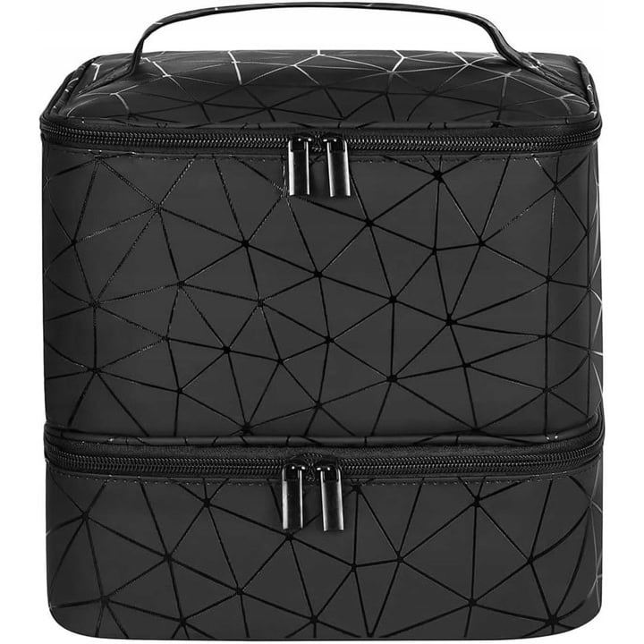 M40E-1 Organizator cosmetica tip beauty cu 2 compartimente, piele ecologica, 24x24x20 cm Mob360 - imagine 1