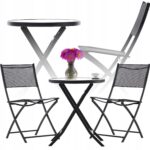 Set mobilier balcon pliabil cu masa sticla si 2 scaune, structura metalica, 60x70 cm, negru Mob360 - imagine 5