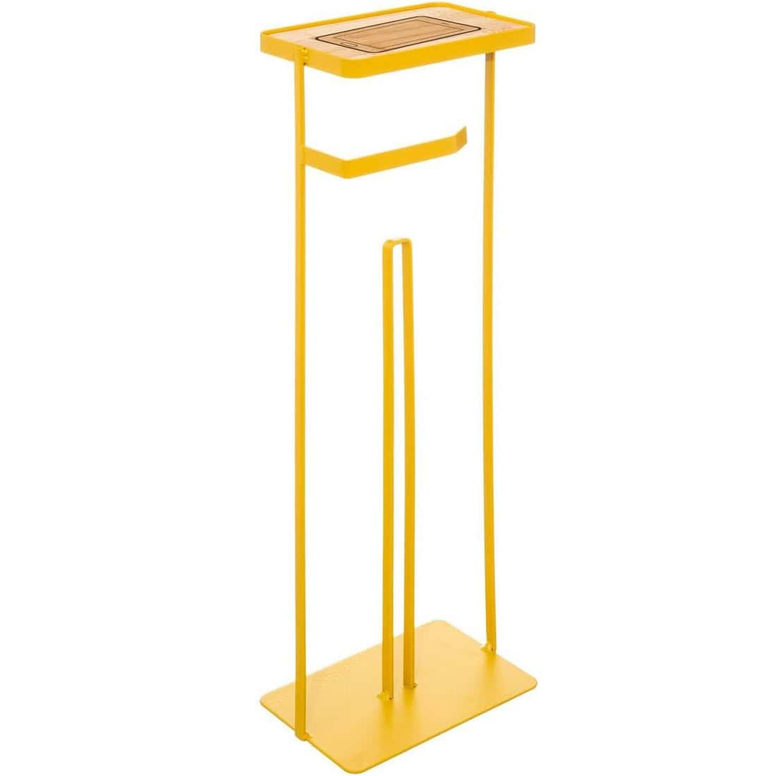 Untitled-14-1 Suport hartie igienica 5Five cu raft depozitare, otel, 18x12x59 cm, galben Mob360 - imagine 1