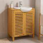 Dulap baie 5Five Sicela pentru lavoar, cu usi si rafturi, bambus si MDF, 60x28x80 cm, natur Mob360 - imagine 6