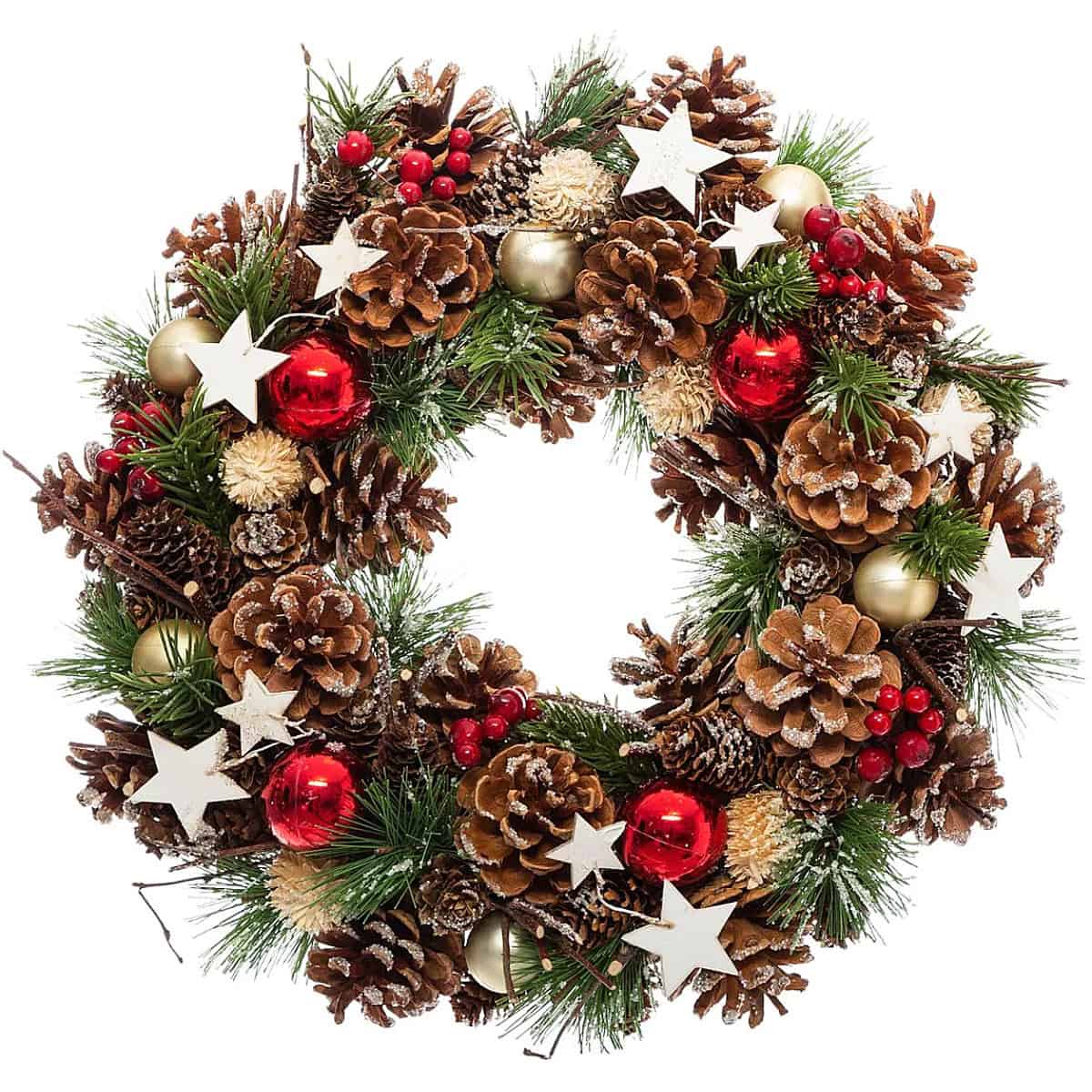 Untitled-7-3 Coronita decorativa cu frunze si conuri, diametru 35 cm, multicolora Mob360 - imagine 1