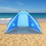 Cort plaja pentru 2 persoane, cu protectie UV si podea izolanta, 200x100x105 cm, albastru Mob360 - imagine 8