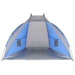 Cort plaja pentru 2 persoane, cu protectie UV si podea izolanta, 200x100x105 cm, albastru si gri Mob360