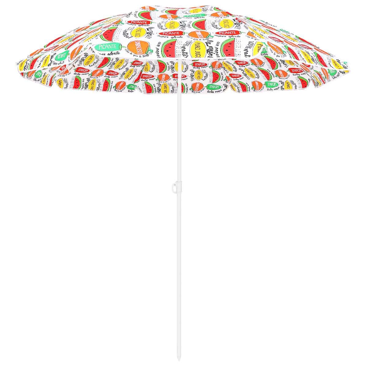 VS-1048826-7 Umbrela plaja 180 cm cu imprimeu fructe, structura otel, reglabila pe inaltime si inclinare, multicolor Mob360 - imagine 1