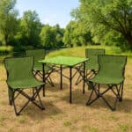 Set camping 5 in 1 cu masa si 4 scaune pliabile, structura otel si blat aluminiu, 53x52x50 cm, verde Mob360 - imagine 2