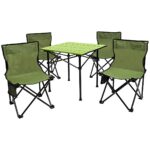 Set camping 5 in 1 cu masa si 4 scaune pliabile, structura otel si blat aluminiu, 53x52x50 cm, verde Mob360