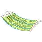 Hamac dublu cu bare din lemn, pentru 2 persoane, bumbac, 150kg, 200x150 cm, verde si galben Mob360