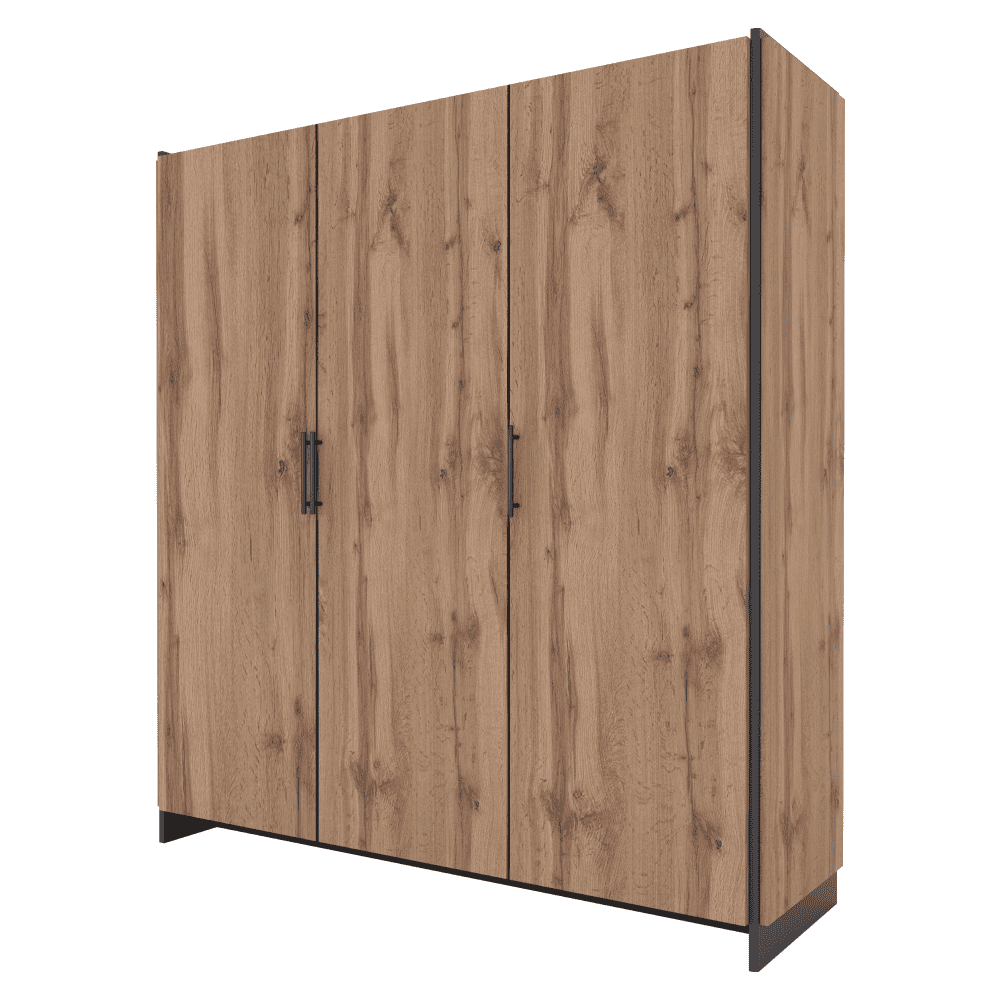 amoni-skrina-3D-02 Dulap, cu trei uşi, stejar wotan/negru, AMONI 3D - imagine 1