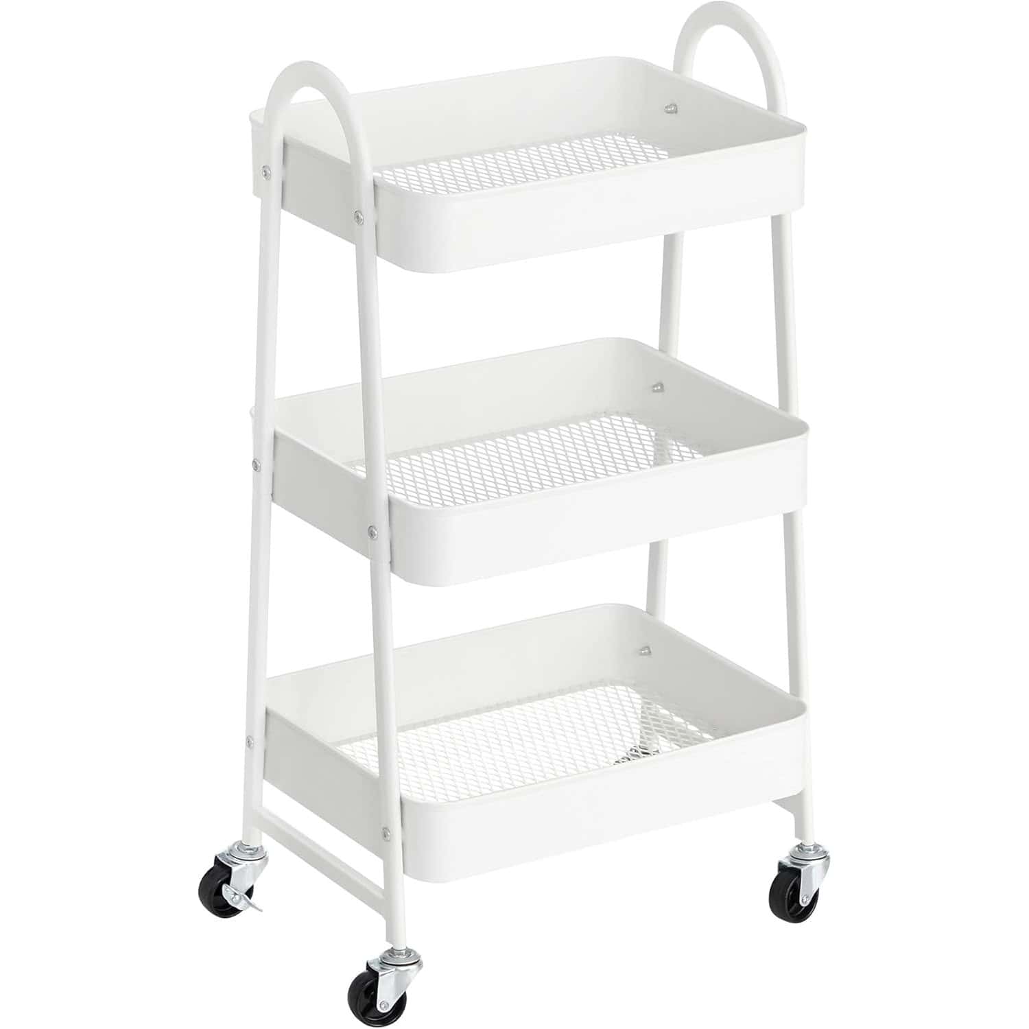 bsx068w01 Carucior depozitare 3 niveluri cu roti si frane, structura metalica, 41x31x78 cm, alb Mob360 - imagine 1