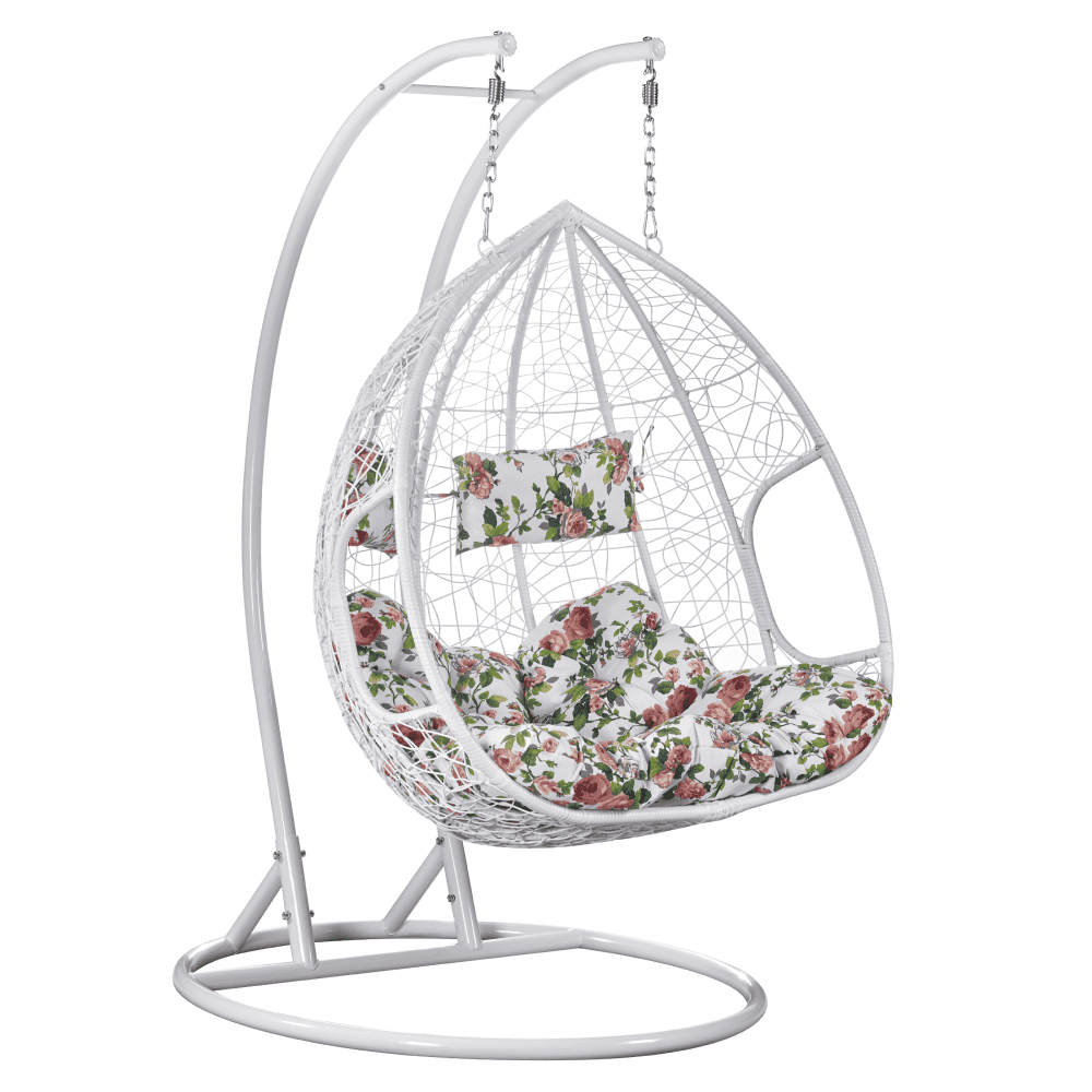 delia-zavesne-kreslo-biela-1 Fotoliu dublu suspendat, alb/model floral, DELIA - imagine 1