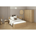 Pat cu somieră metalic şi spaţiu de depozitare, 140x200, stejar sonoma, DOLI - imagine 5