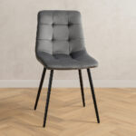 Scaun living tapitat cu catifea, spatar matlasat, 44x54x89 cm, gri Mob360 - imagine 4