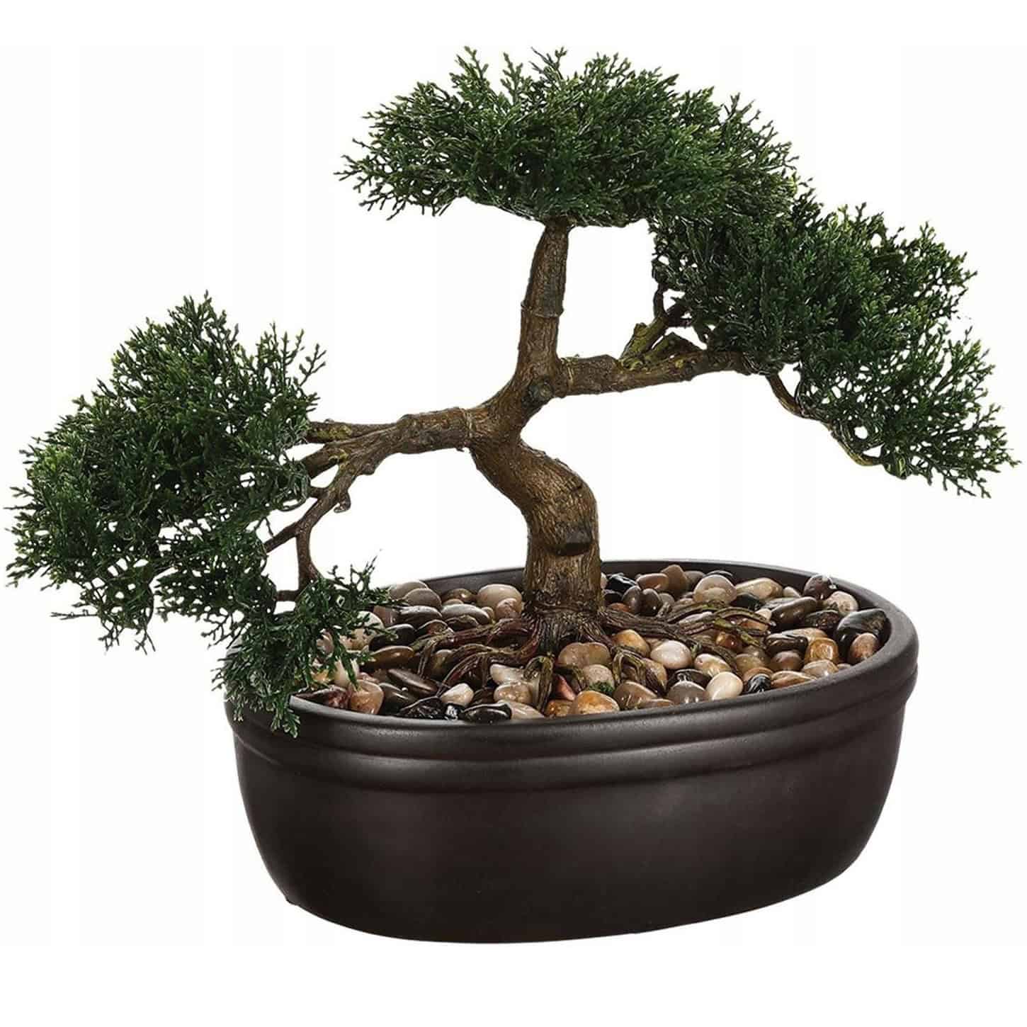 jj103379 Bonsai artificial Atmosphera in ghiveci ceramic cu pietricele decorative, 23 cm, verde Mob360 - imagine 1