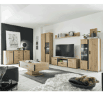 Perete living, stejar artizan / negru, KANODE - imagine 3