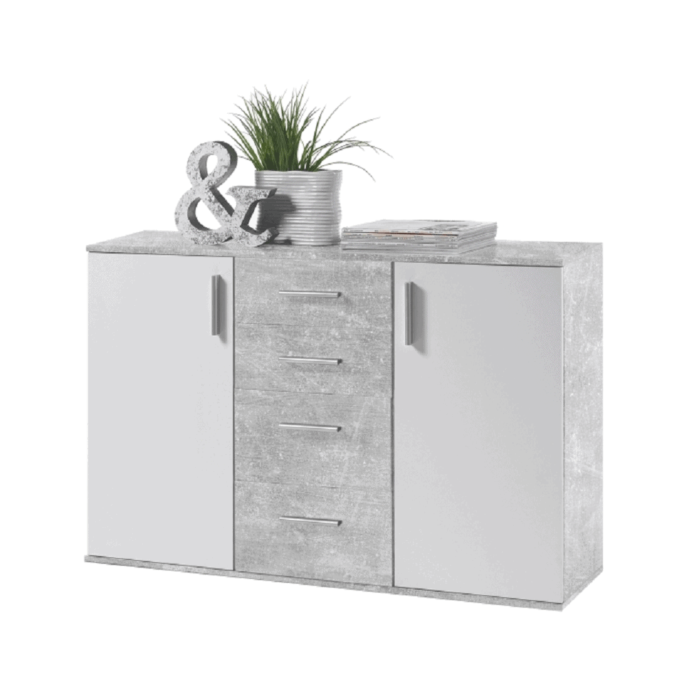 komoda-poppy-5-biela-beton Comodă, alb/ciment, POPPY 5 - imagine 1