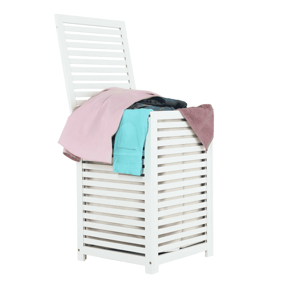 kos-na-pradlo-biela-basket-oprava Coş de rufe, bambus lăcuit/alb/bej, BASKET - imagine 1