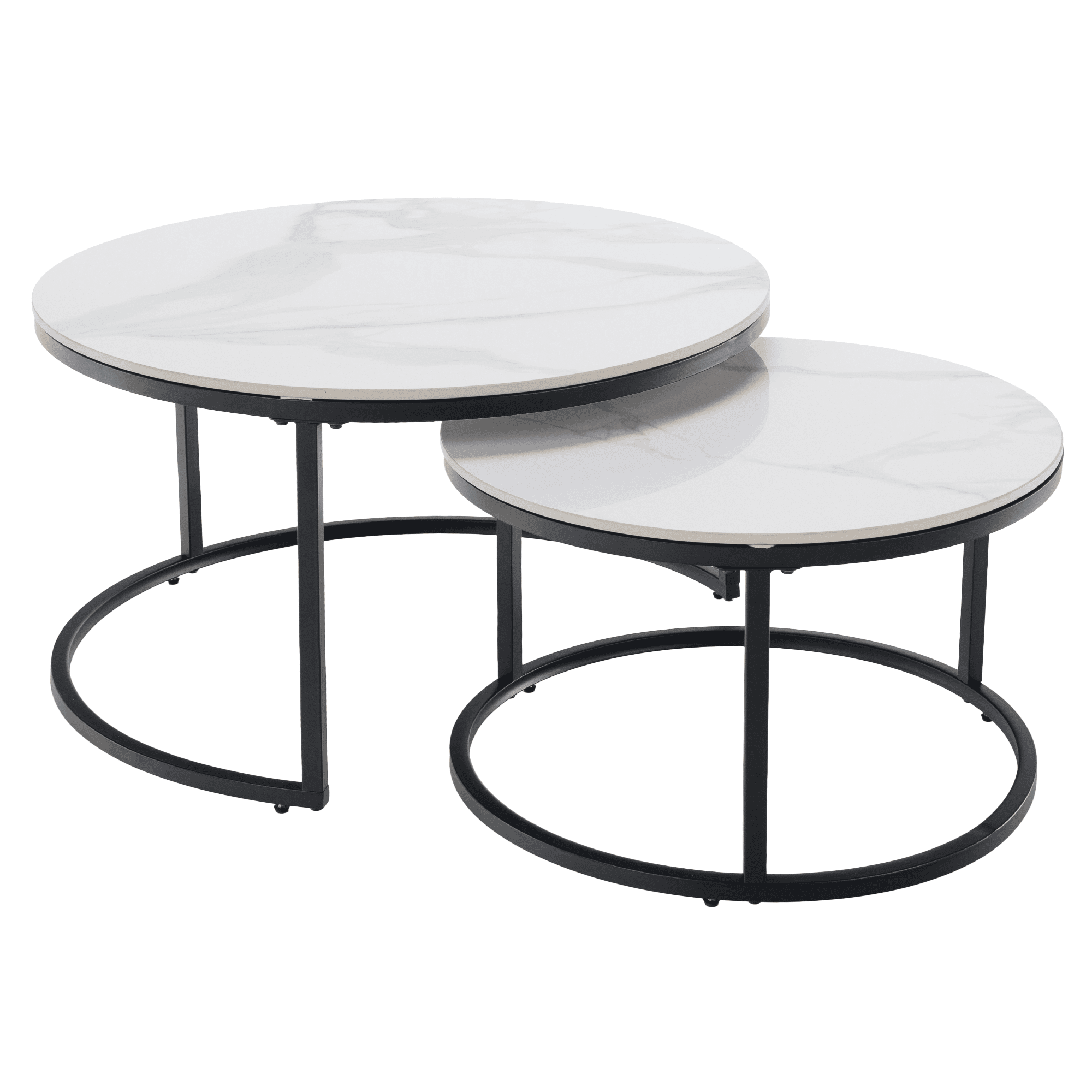 lastro-set-2-konf-stol-mramor-c-b-04 Măsuţe de cafea, set de 2, marmură albă/oţel negru, LASTRO - imagine 1