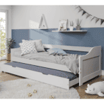 Pat cu pat suplimentar extensibil, alb, lemn masiv, 90x200, LAURA NEW - imagine 3