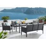 Set de grădină din ratan, 5 piese, negru / gri, LERON