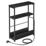 VASAGLE Masuta ingusta cu priza si porturi de incarcare USB, 3 rafturi, 45x18x58 cm, negru Mob360