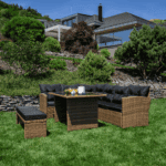 Set de grădină din ratan, maro deschis / negru, MADUL - imagine 2