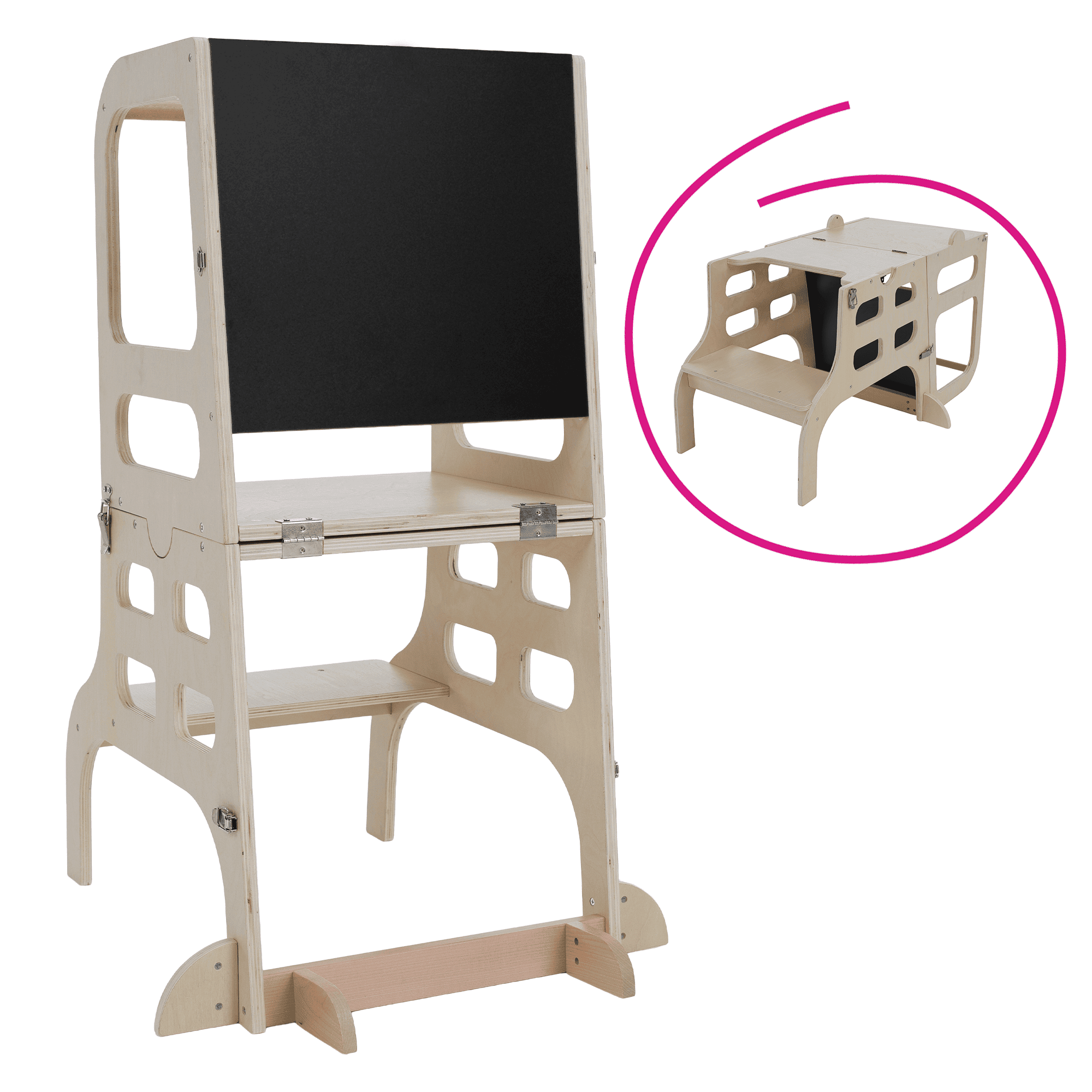 magan-veza-prirodna-00 Turnul de învăţare Montessori 3în1 cu tablă, natural, MAGAN - imagine 1