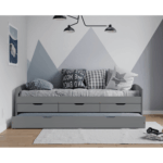 Pat cu pat suplimentar extensibil, gri, lemn masiv, 90x200, MARINELLA NEW - imagine 5