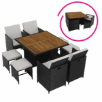 Set de grădină din ratan, lemn de salcâm, negru/crem/natural, MELFORD