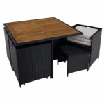 Set de grădină din ratan, lemn de salcâm, negru/crem/natural, MELFORD - imagine 6