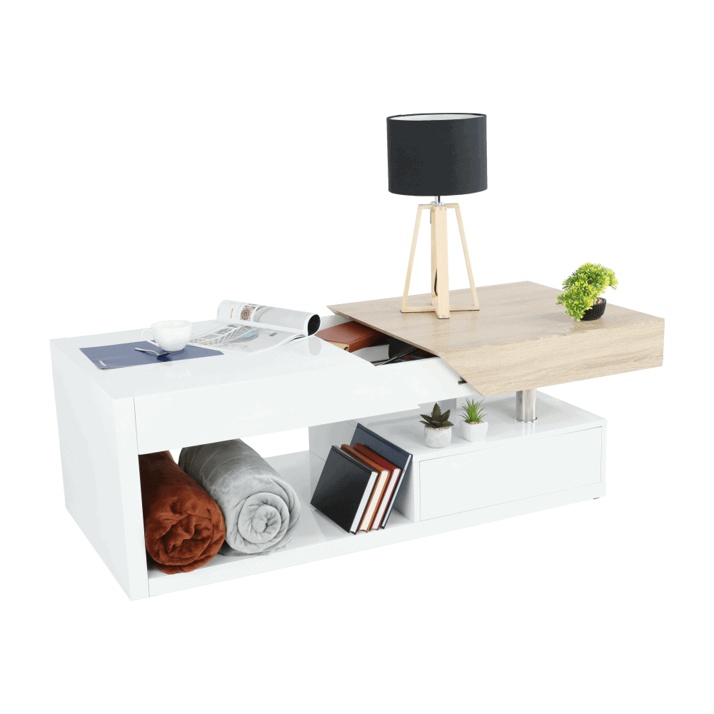 melida-konfstolik-bieladub-hlavny Măsuţă de cafea, alb extra lucios HG/stejar sonoma, MELIDA - imagine 1