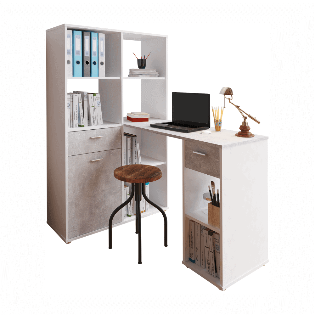 mineson-stolik-hlavna Masă PC cu etajeră, alb/beton, MINESON - imagine 1