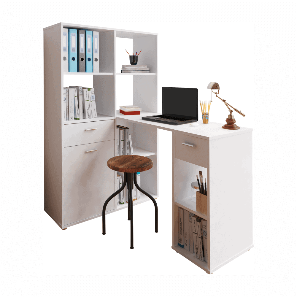 mineson-stolik-hlavna Masă PC cu etajeră, alb, MINESON - imagine 1