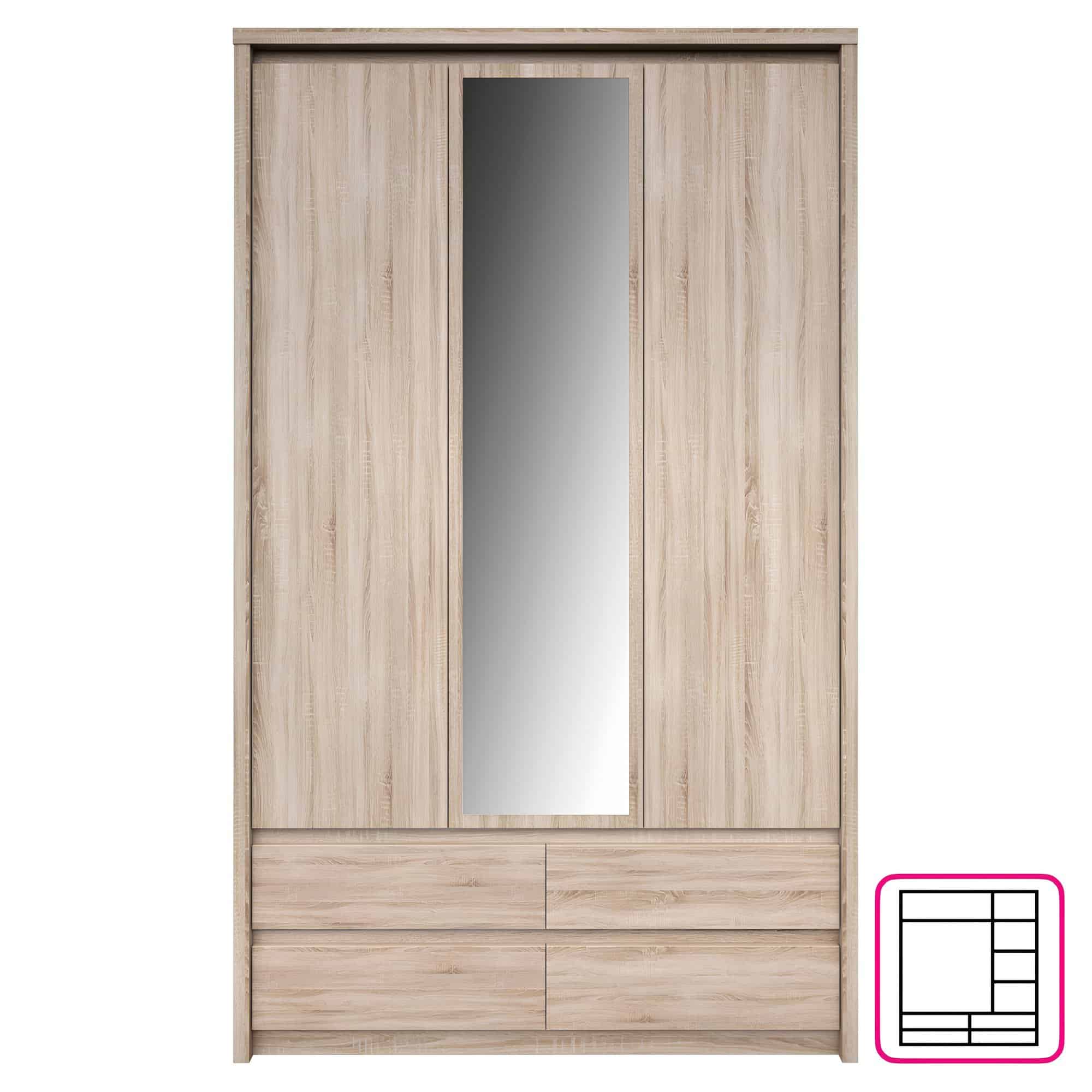norty-skrina-3d4s-1-pou Dulap cu oglindă 3D4S, stejar sonoma, NORTY TYP 1 - imagine 1