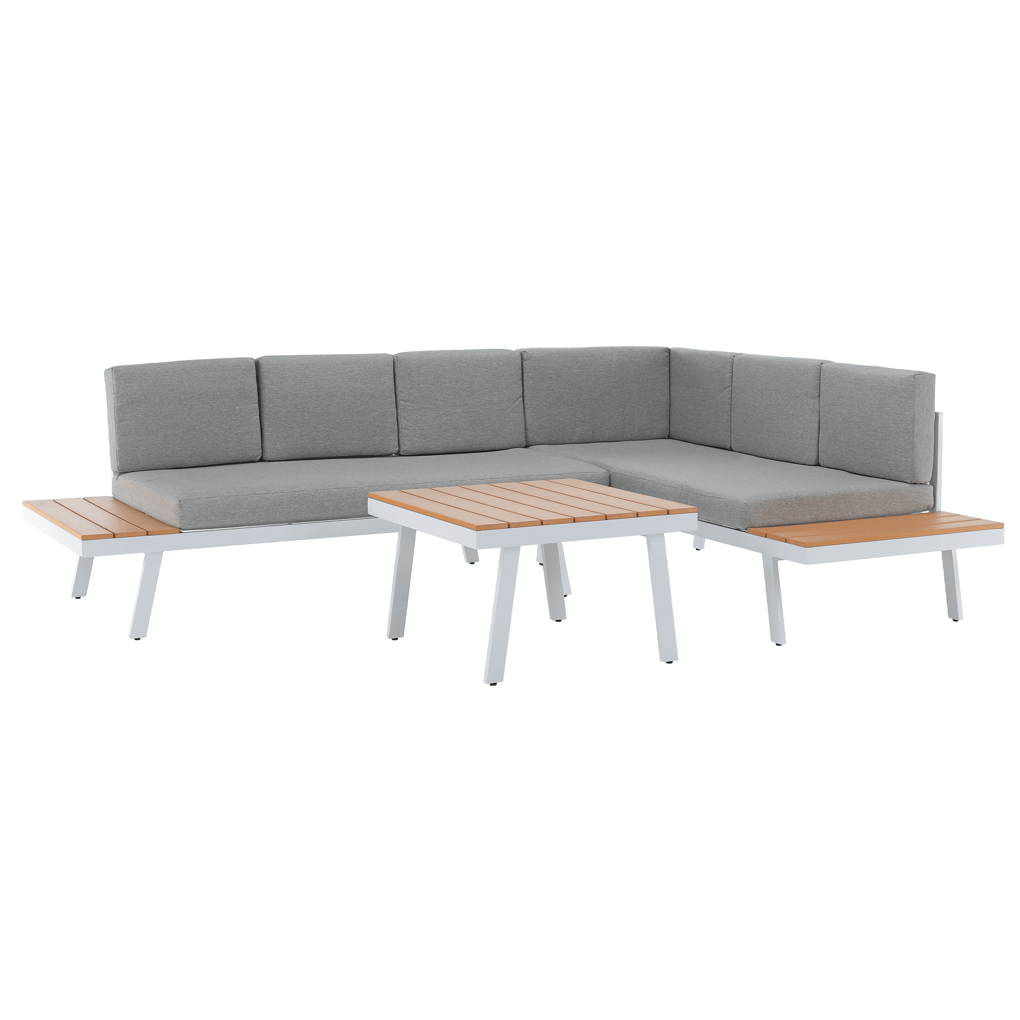 pelor-set-biela-01 Set de grădină, oţel alb /stejar / gri deschis, PELOR - imagine 1