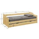 Pat cu pat suplimentar extensibil, natural, din lemn masiv, 90x200, LAURA NEW - imagine 4