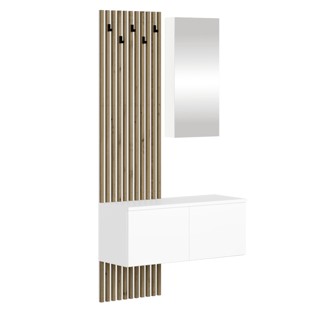 rebeka-predsien-biela-01 Set pentru hol, alb/stejar Artisan, REBEKA - imagine 1