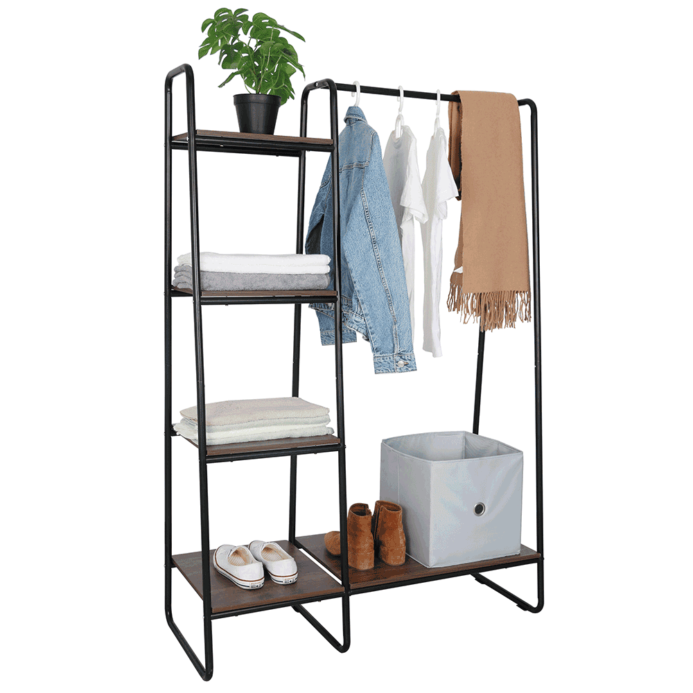 robyn-vesiak-cierna-1x1k-04 Organizator dulap / raft cu etajere, negru / nuc, ROBYN - imagine 1