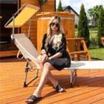 Sezlong pliabil cu parasolar, 188x57x38cm, sarcina 120kg, crem Mob360 - imagine 4