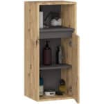 Etajera de baie suspendata, cu usa si 2 polite, PAL 16 mm, 35x30x80 cm, stejar artisan si gri Mob360 - imagine 2