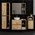 Etajera de baie suspendata, cu usa si 2 polite, PAL 16 mm, 35x30x80 cm, stejar artisan si gri Mob360 - imagine 4