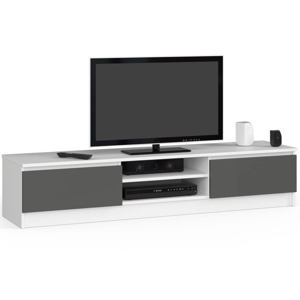 szafka-rtv-160-cm-pod-telewizor-biala-grafit-szary Comoda TV cu 2 usi si rafturi centrale, PAL laminat, 160x40x33 cm, alb si gri Mob360 - imagine 1