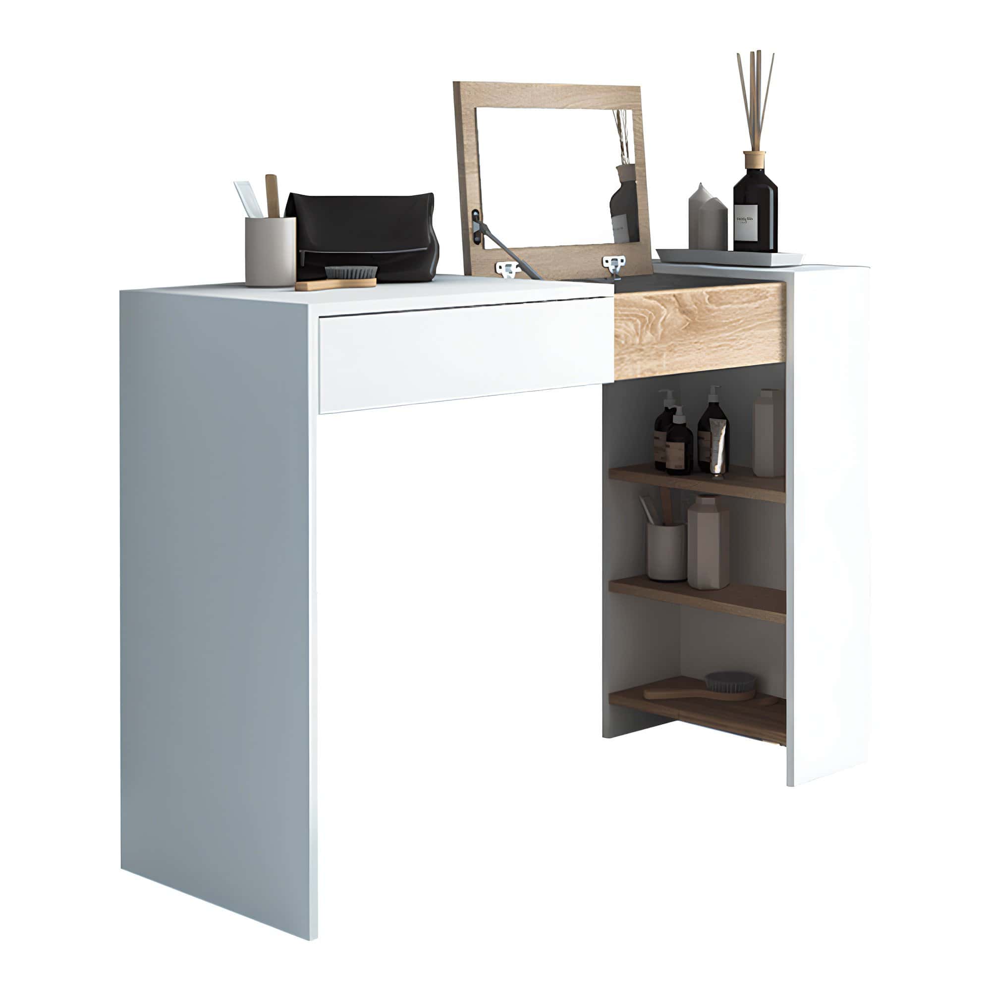 toaletny-pisaci-stolik-biela-elis-01 Măsuţă de toaletă/masă de scris, alb/stejar sonoma, ELIS - imagine 1