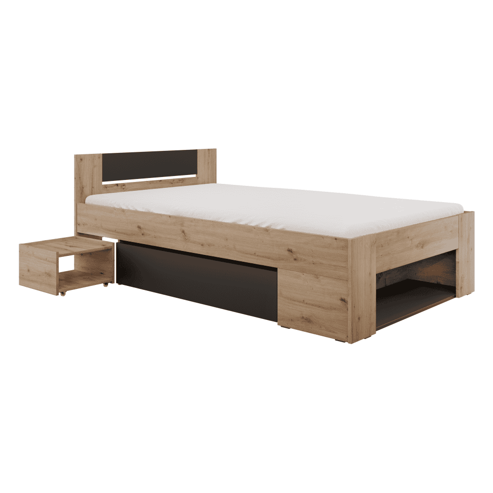 unis-postel-120-01 Pat cu spaţiu de depozitare, 120x200, stejar artisan/antracit, UNIS - imagine 1