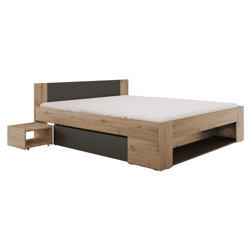 unis-postel-180-01 Pat cu spaţiu de depozitare, 180x200, stejar artisan/antracit, UNIS - imagine 1