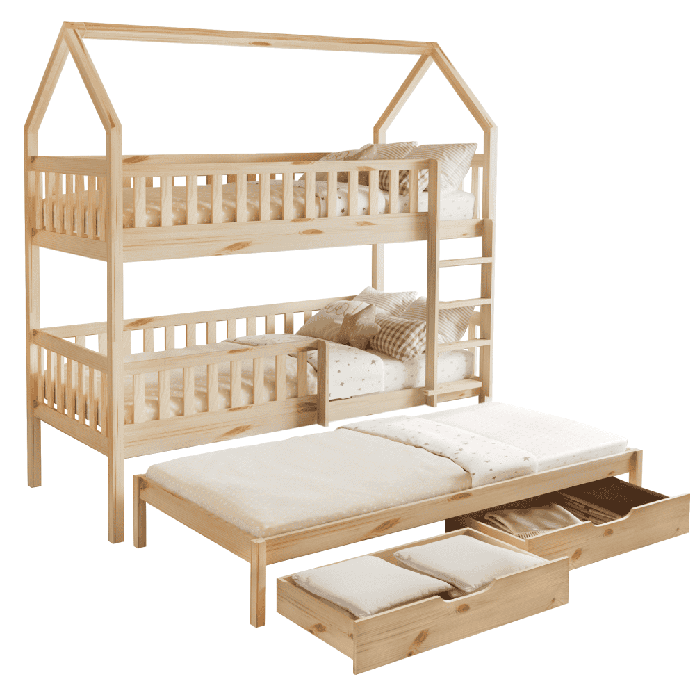 venita-typ-1-poschodka-prirodna-01 Pat supraetajat Montessori cu pat suplimentar, natural, VENITA TYP 1 - imagine 1