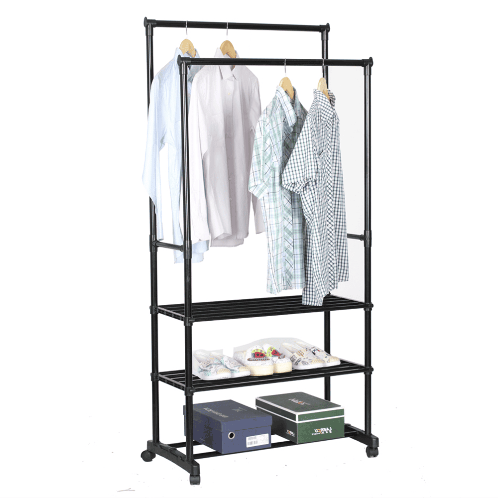 vesiak-cierna-kov-tirus-hlavna Cuier cu două rânduri de rafturi, negru, TIRUS - imagine 1