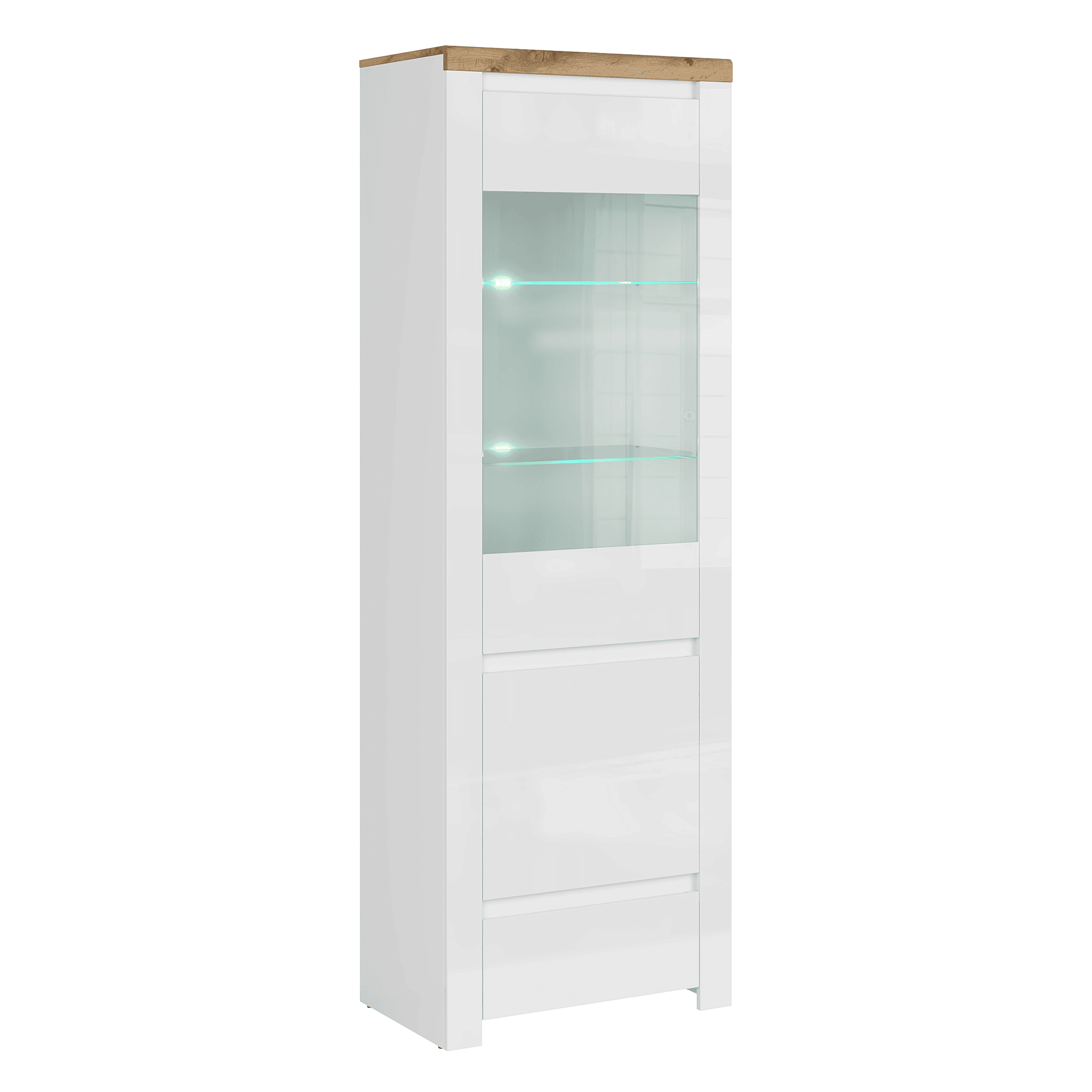 vilgo-1d1w1s-min Vitrină 1D1W1S, alb lucios/ stejar wotan, VILGO - imagine 1