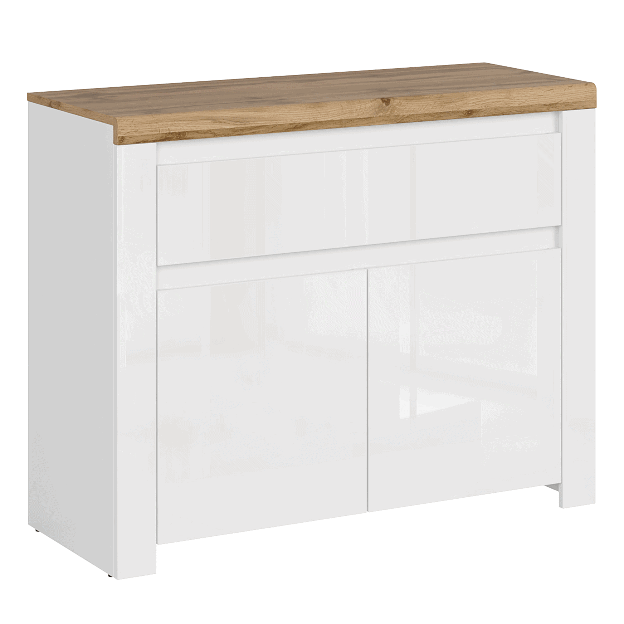 vilgo-2d1s-min Comodă 2D1S, alb lucios/ stejar wotan, VILGO - imagine 1