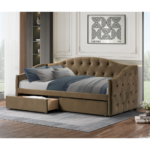 Pat cu spaţiu de depozitare, 90x200, ţesătură Velvet maro, ZASKA - imagine 7